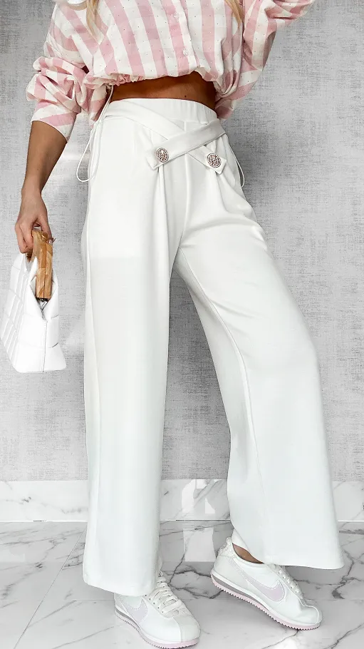 Wygodne białe spodnie z prostymi nogawkami ONE SIZE - P221C