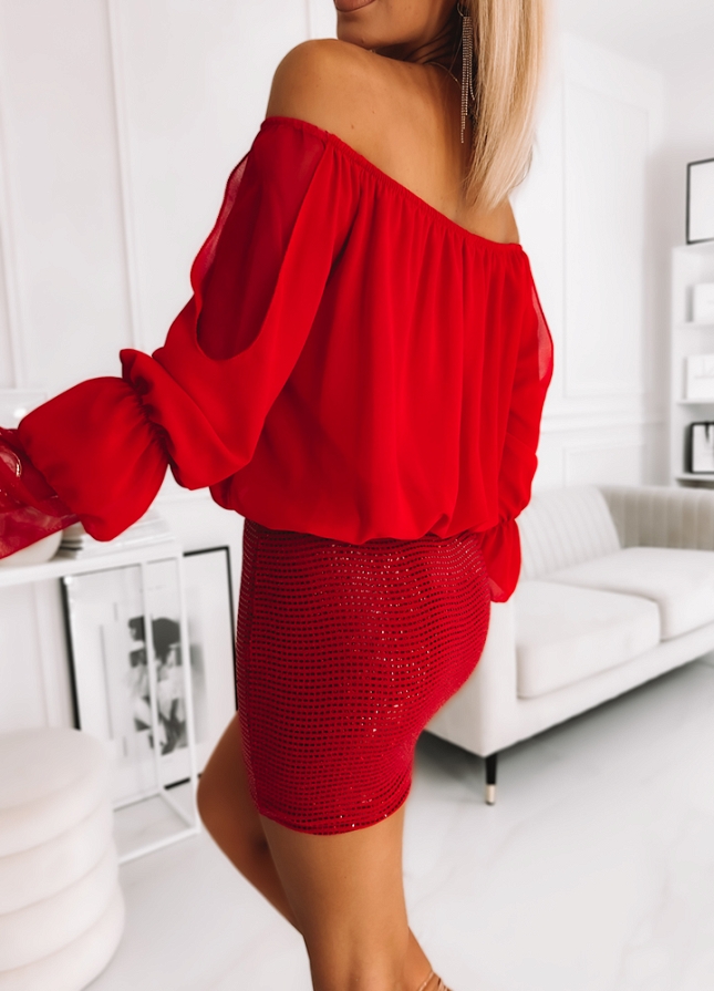 Sukienka cekinowo tiulowa RED - L303