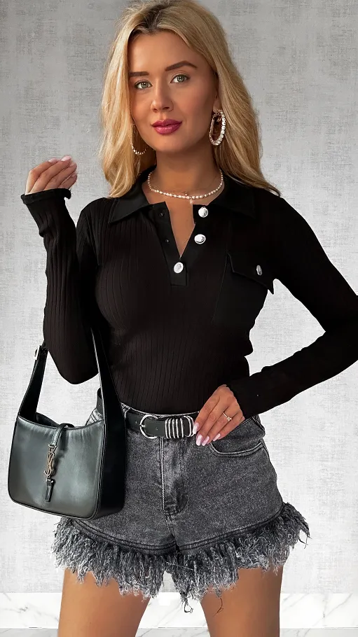 Szorty jeansowe z czarnym paskiem BLACK JEANS elastyczne - P422A