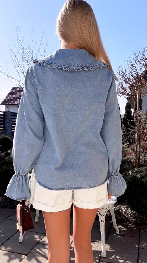 Oryginalna bawełniana jeansowa koszula z modnym dekoltem ONE SIZE - R801