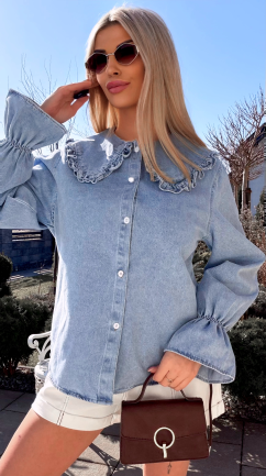 Oryginalna bawełniana jeansowa koszula z modnym dekoltem ONE SIZE - R801