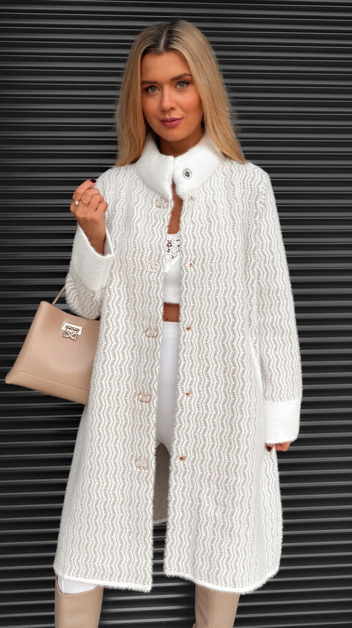 Oryginalny jasny płaszcz ALPAKA w modnym wzorze ONE SIZE - S613