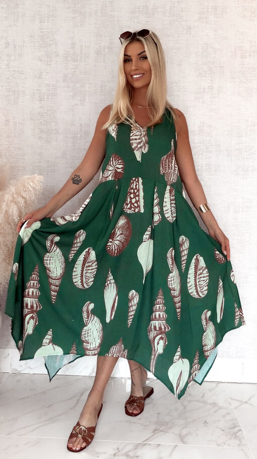Zielona MAXI sukienka na lato 100% LEN one size - S049