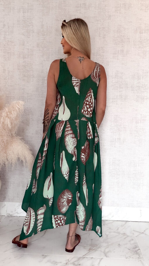 Zielona MAXI sukienka na lato 100% LEN one size - S049