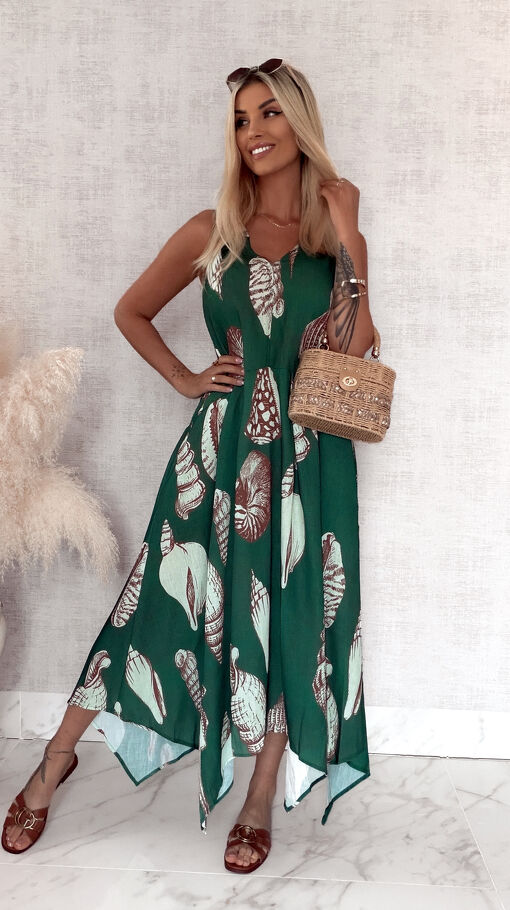 Zielona MAXI sukienka na lato 100% LEN one size - S049