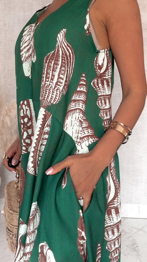 Zielona MAXI sukienka na lato 100% LEN one size - S049