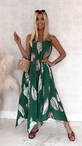 Zielona MAXI sukienka na lato 100% LEN one size - S049