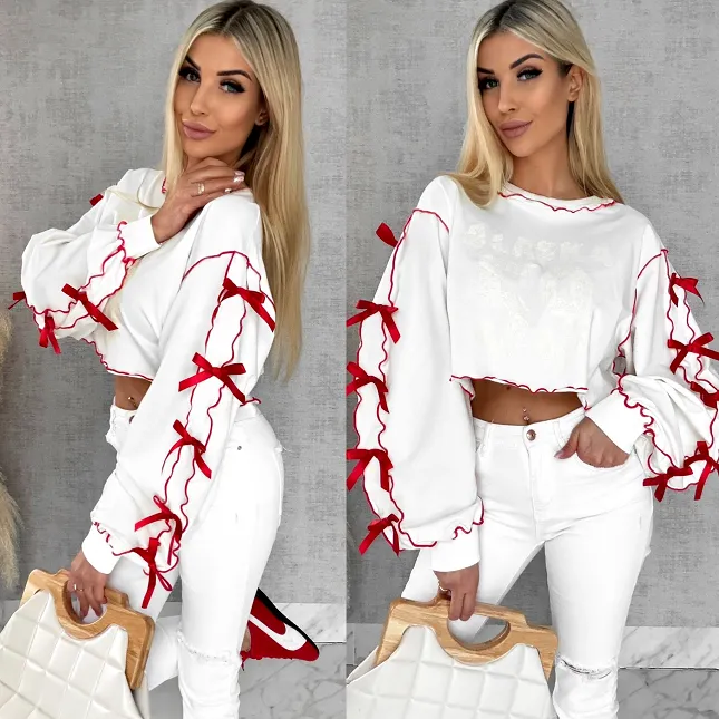 Bawełniana bluza z czerwonymi kokardkami ONE SIZE - R515