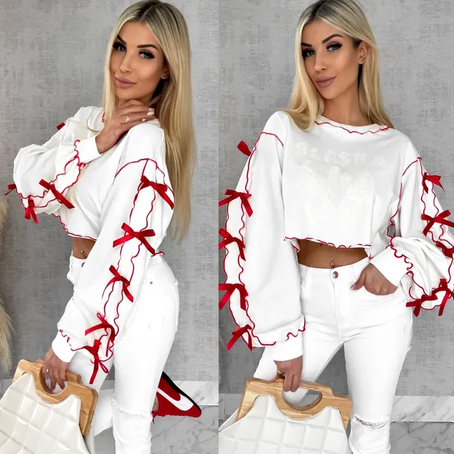 Bawełniana bluza z czerwonymi kokardkami ONE SIZE - R515