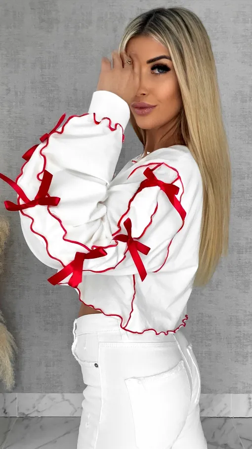 Bawełniana bluza z czerwonymi kokardkami ONE SIZE - R515