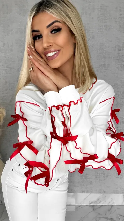 Bawełniana bluza z czerwonymi kokardkami ONE SIZE - R515