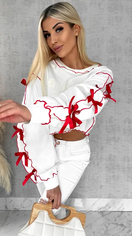 Bawełniana bluza z czerwonymi kokardkami ONE SIZE - R515