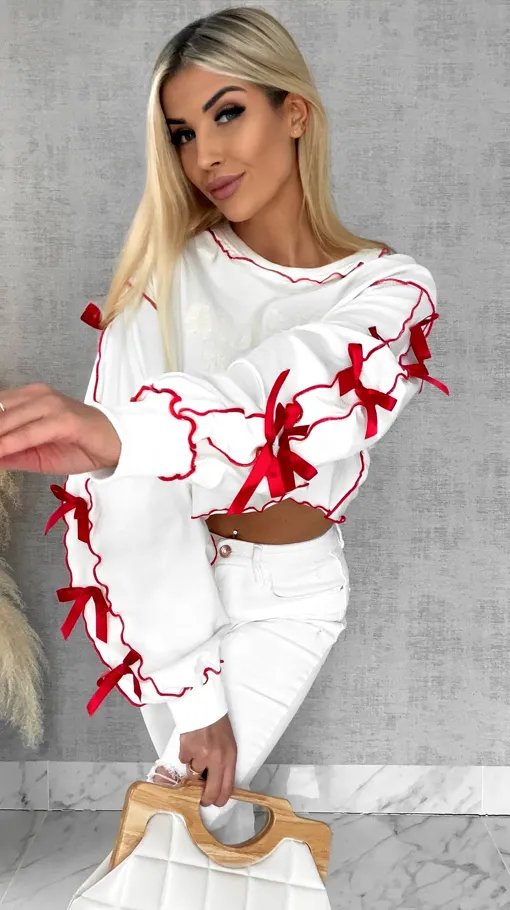 Bawełniana bluza z czerwonymi kokardkami ONE SIZE - R515