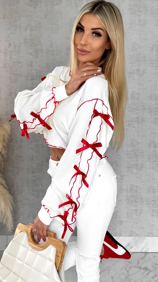 Bawełniana bluza z czerwonymi kokardkami ONE SIZE - R515