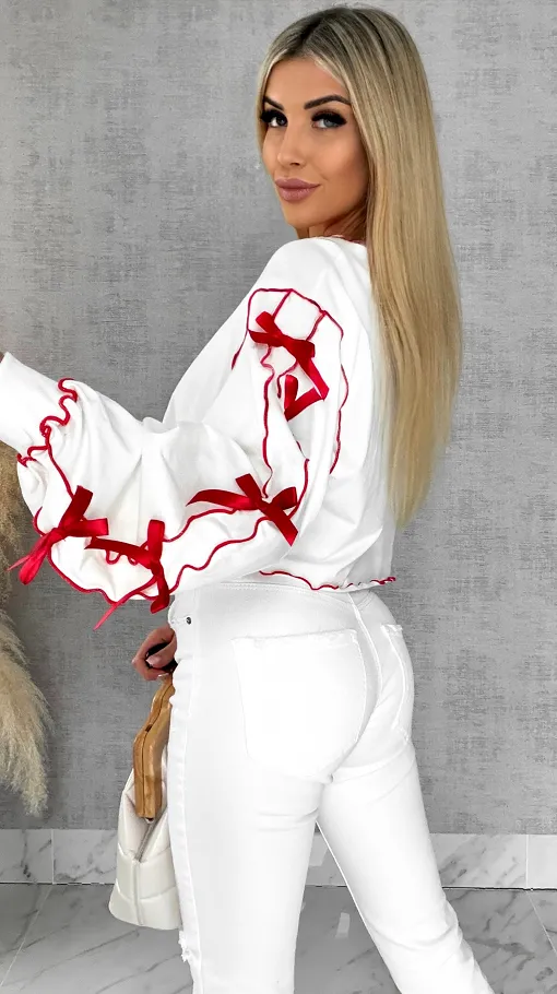 Bawełniana bluza z czerwonymi kokardkami ONE SIZE - R515