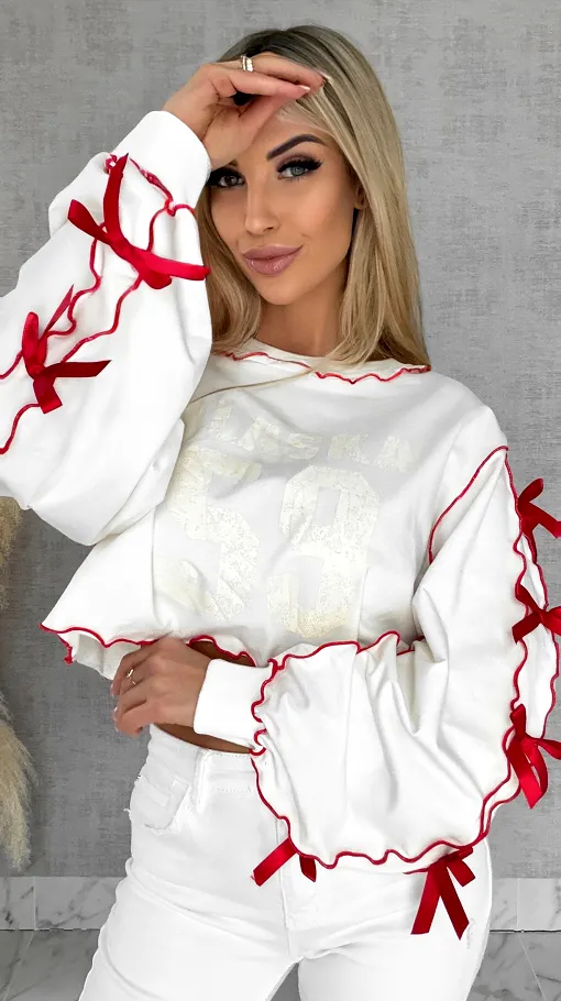 Bawełniana bluza z czerwonymi kokardkami ONE SIZE - R515