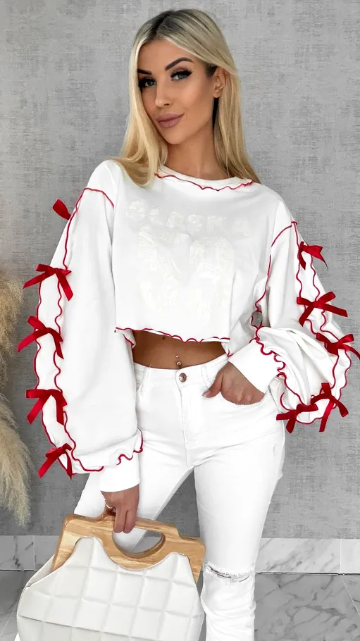 Bawełniana bluza z czerwonymi kokardkami ONE SIZE - R515