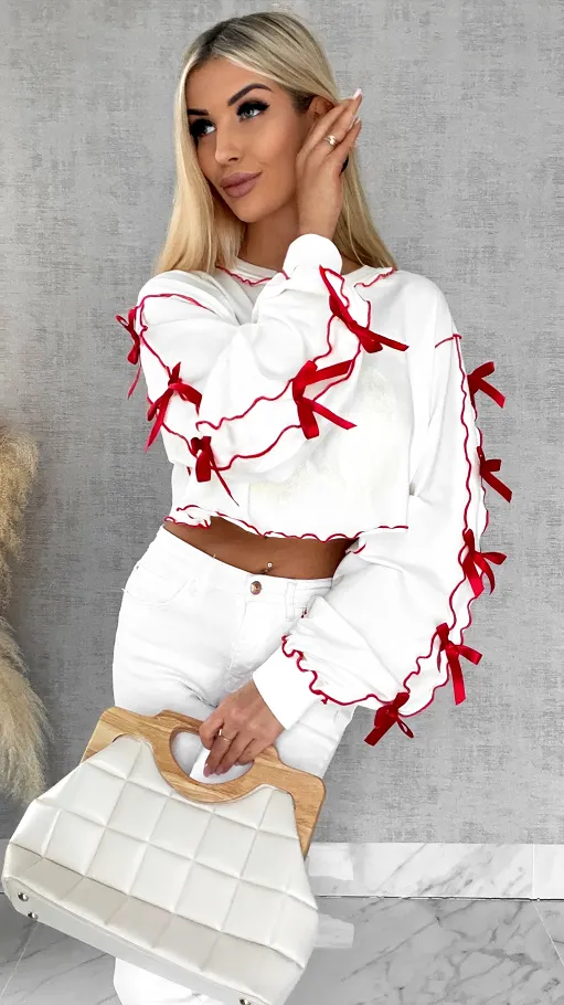 Bawełniana bluza z czerwonymi kokardkami ONE SIZE - R515