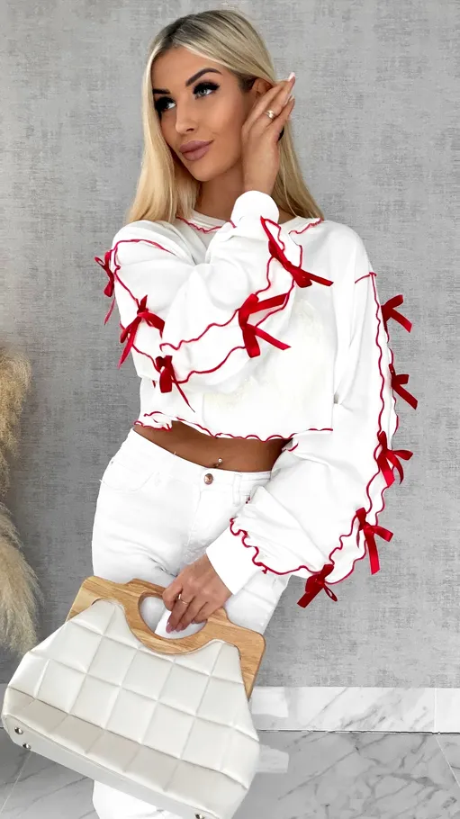 Bawełniana bluza z czerwonymi kokardkami ONE SIZE - R515