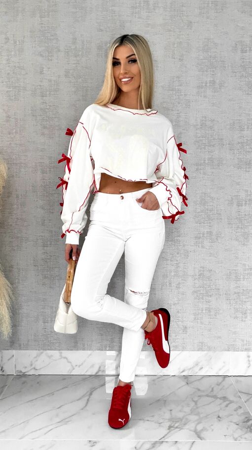 Bawełniana bluza z czerwonymi kokardkami ONE SIZE - R515