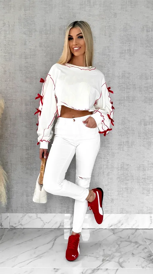 Bawełniana bluza z czerwonymi kokardkami ONE SIZE - R515