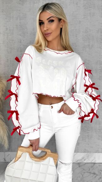 Bawełniana bluza z czerwonymi kokardkami ONE SIZE - R515