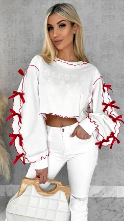 Bawełniana bluza z czerwonymi kokardkami ONE SIZE - R515