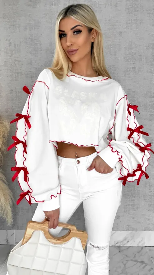 Bawełniana bluza z czerwonymi kokardkami ONE SIZE - R515