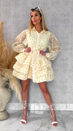 Słodka jedwabna sukienka w serduszka ONE SIZE pastelowy żółty - R705