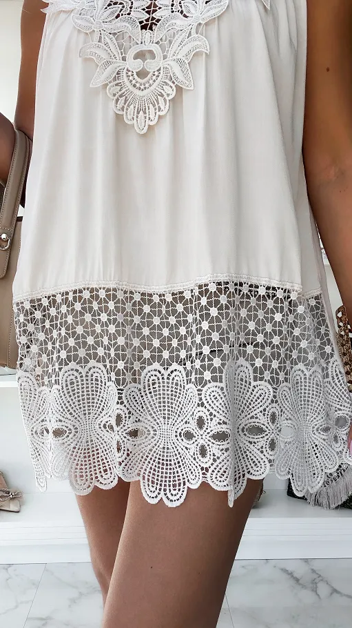 Jasno beżowa bluzka BOHO na ramiączkach z wiskozy ONE SIZE - P835