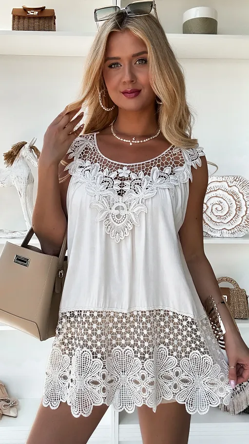 Jasno beżowa bluzka BOHO na ramiączkach z wiskozy ONE SIZE - P835