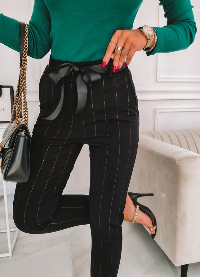 Eleganckie spodnie paseczki BLACK - J517