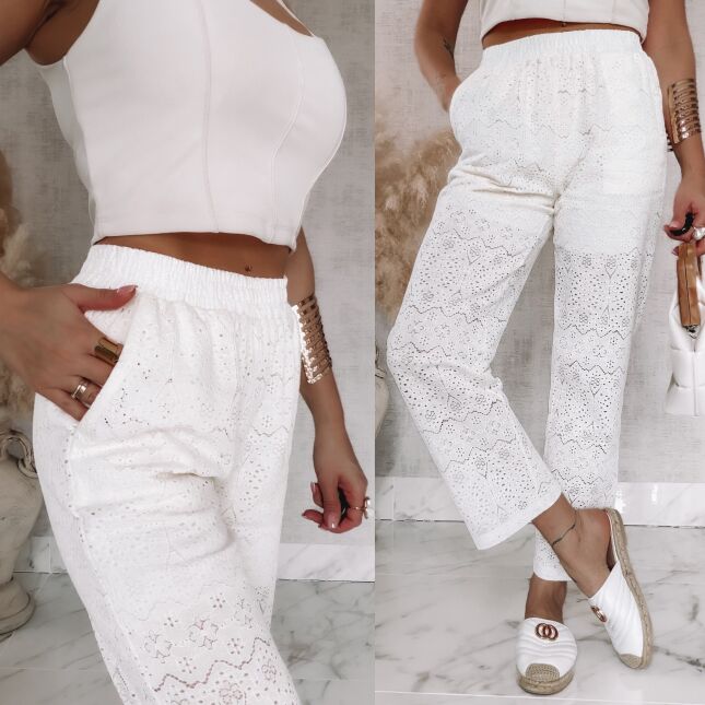 Wygodne spodnie ECRU w stylu boho ONE SIZE - R925