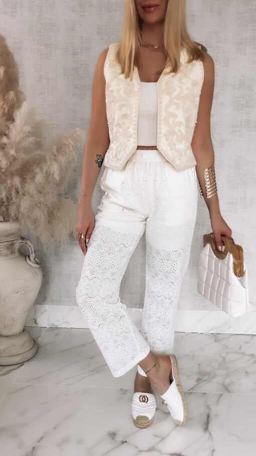 Wygodne spodnie ECRU w stylu boho ONE SIZE - R925