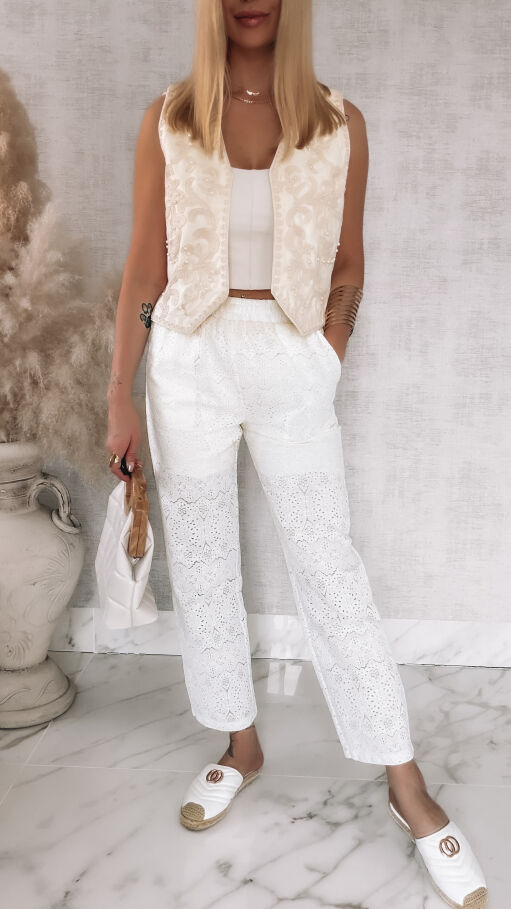 Wygodne spodnie ECRU w stylu boho ONE SIZE - R925