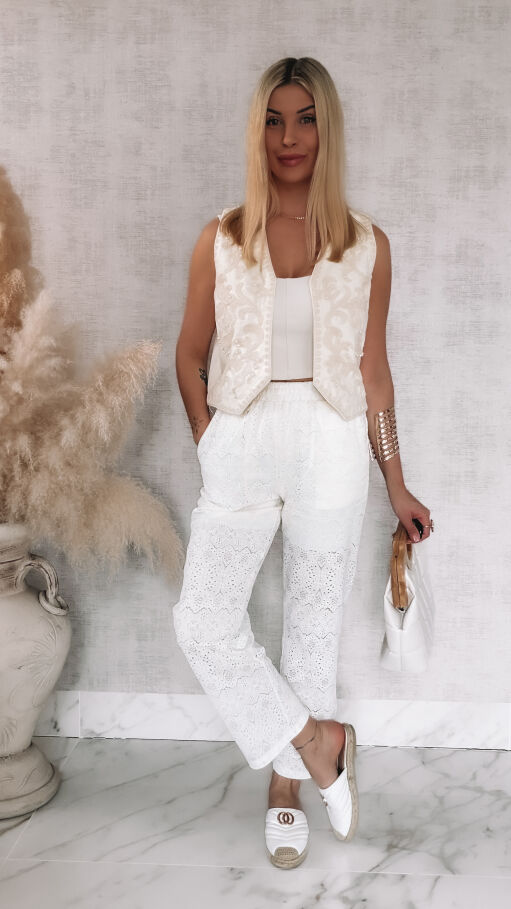 Wygodne spodnie ECRU w stylu boho ONE SIZE - R925