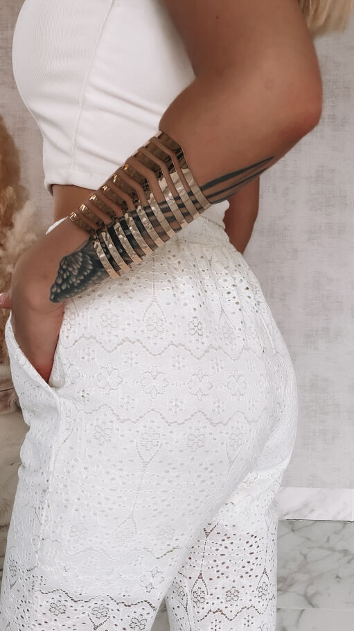 Wygodne spodnie ECRU w stylu boho ONE SIZE - R925