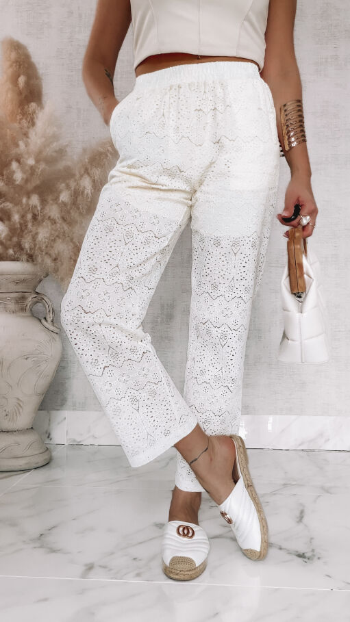 Wygodne spodnie ECRU w stylu boho ONE SIZE - R925