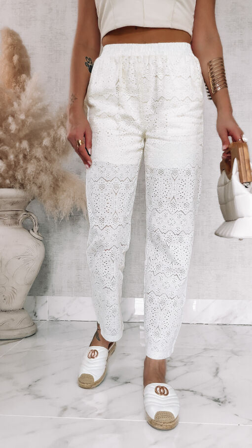 Wygodne spodnie ECRU w stylu boho ONE SIZE - R925