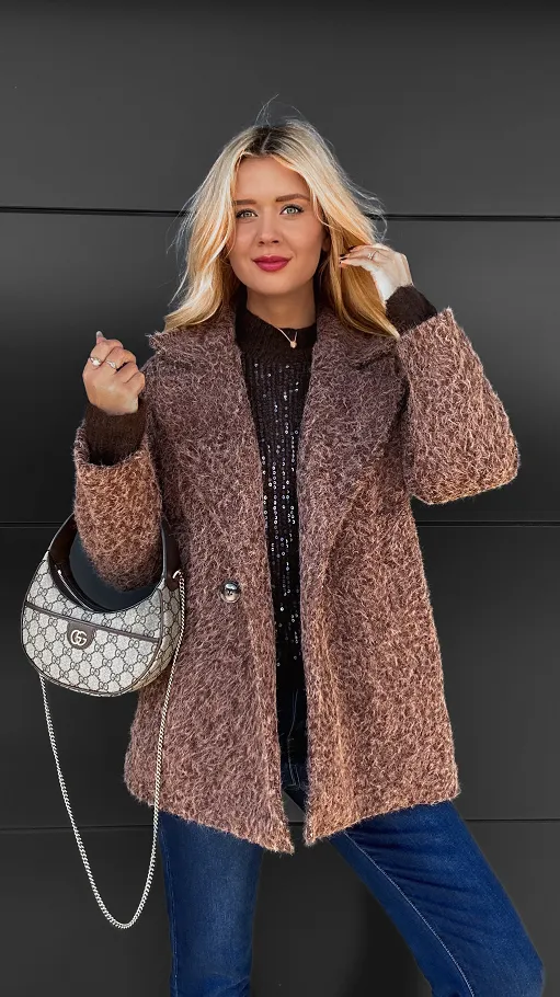 Klasyczny płaszcz na jesień BRĄZOWY one size - R113