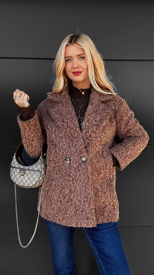 Klasyczny płaszcz na jesień BRĄZOWY one size - R113