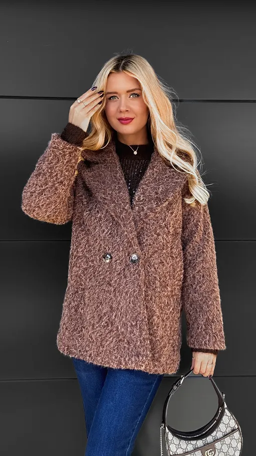 Klasyczny płaszcz na jesień BRĄZOWY one size - R113