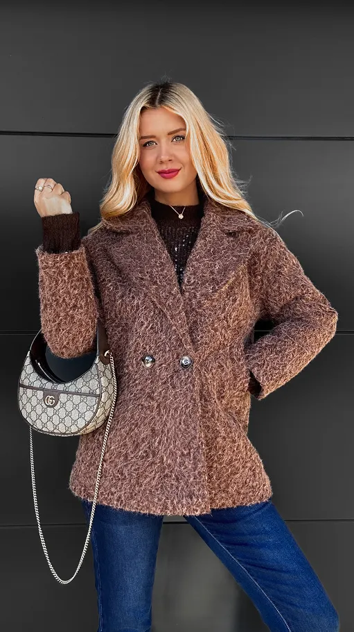 Klasyczny płaszcz na jesień BRĄZOWY one size - R113