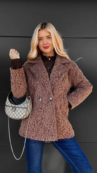 Klasyczny płaszcz na jesień BRĄZOWY one size - R113