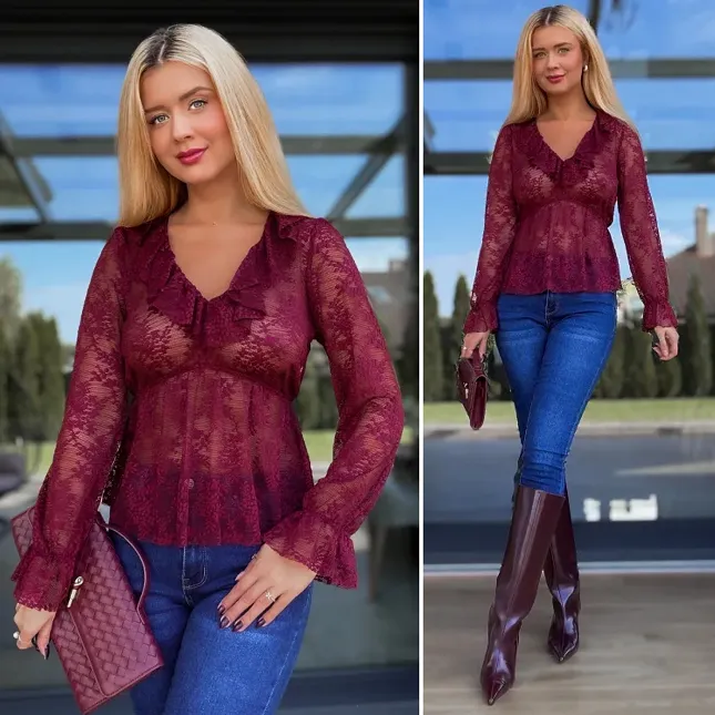 Koronkowa bluzka w kolorze bordo ONE SIZE - R104B