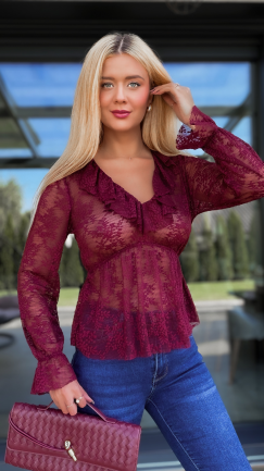 Koronkowa bluzka w kolorze bordo ONE SIZE - R104B