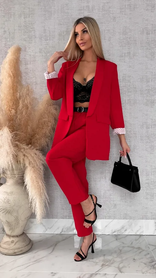 Elegancka wiosenna marynarka z podszewką w groszki RED one size - R670B