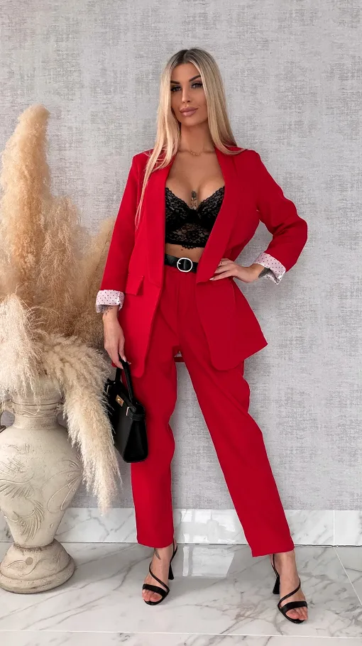 Elegancka wiosenna marynarka z podszewką w groszki RED one size - R670B