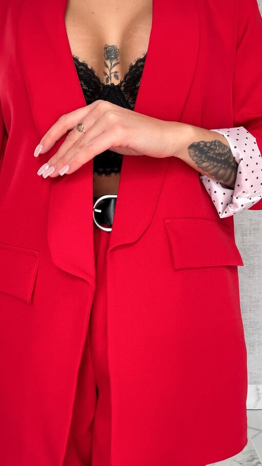 Elegancka wiosenna marynarka z podszewką w groszki RED one size - R670B