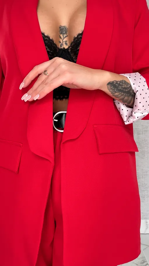 Elegancka wiosenna marynarka z podszewką w groszki RED one size - R670B